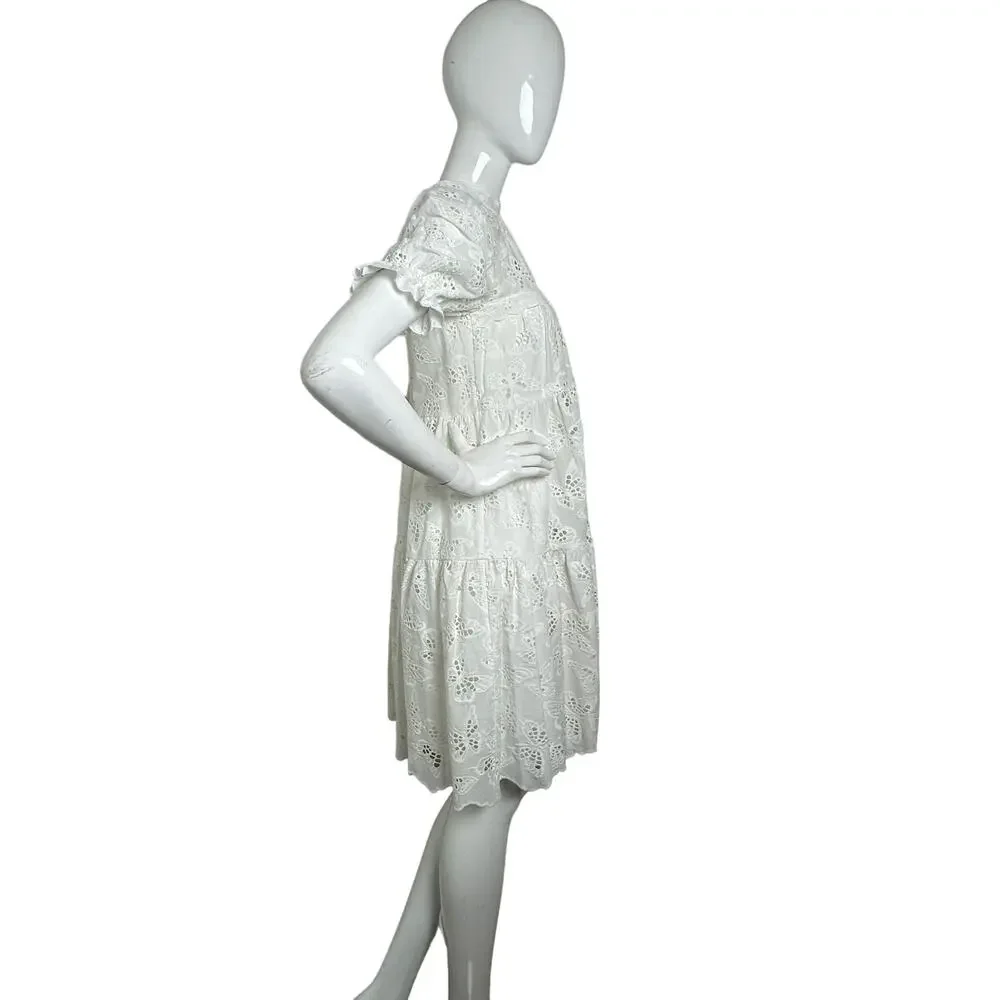 Kate Spade Butterfly Eyelet Tiered mainline Dress in Fresh White M